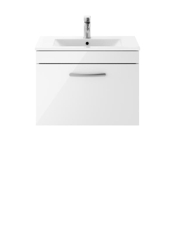 Nuie Athena 600mm Wall Hung Single Drawer Vanity Unit With 1 Tap Hole Basin