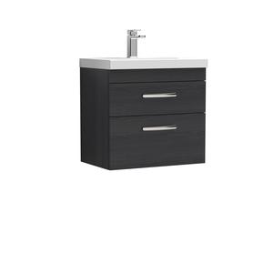 Nuie Athena 600mm Charcoal Black Wall Hung 2 Drawer Vanity Unit with Basin
