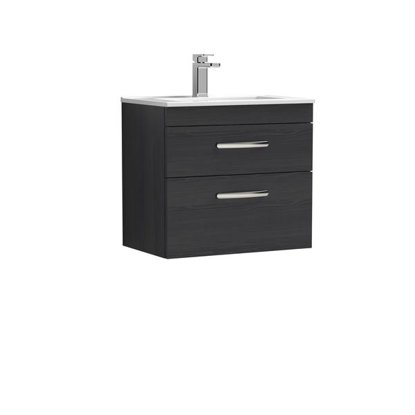Nuie Athena 600mm Charcoal Black Wall Hung 2 Drawer Vanity Unit With 1 Tap Hole Basin