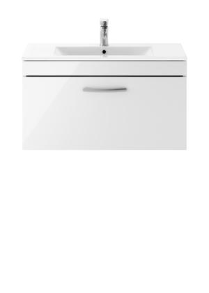 Nuie Athena 800mm Wall Hung Single Drawer Vanity Unit with 1 Tap Hole Basin