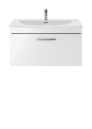 Nuie Athena 800mm Wall Hung Single Drawer Vanity Unit Gloss White With 1 Tap Hole Basin