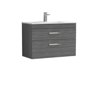 Nuie Athena 800mm Anthracite Woodgrain Wall Hung 2 Drawer Vanity Unit With 1 Tap Hole Basin