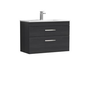 Nuie Athena 800mm Charcoal Black Wall Hung 2 Drawer Vanity Unit With 1 Tap Hole Basin