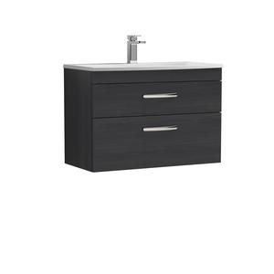 Nuie Athena 800mm Charcoal Black Wall Hung 2 Drawer Vanity Unit With 1 Tap Hole Basin
