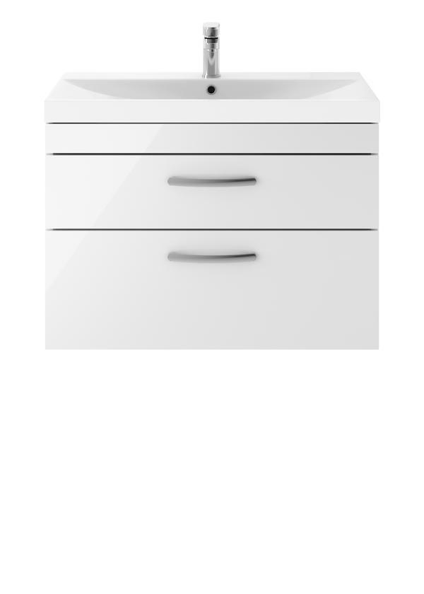 Nuie Athena 800mm Wall Hung 2 Drawer Vanity Unit With Thin-Edge 1 Tap Hole Basin