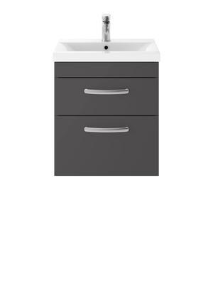 Nuie Athena 500mm Gloss Grey Wall Hung 2 Drawer Vanity With 1 Tap Hole Basin