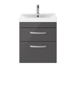 Nuie Athena 500mm Gloss Grey 2 Drawer Wall Hung Vanity Unit With Basin