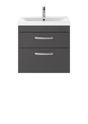 Nuie Athena 600mm Gloss Grey Wall Hung Vanity Unit With Mid-Edge 1 Tap Hole Basin