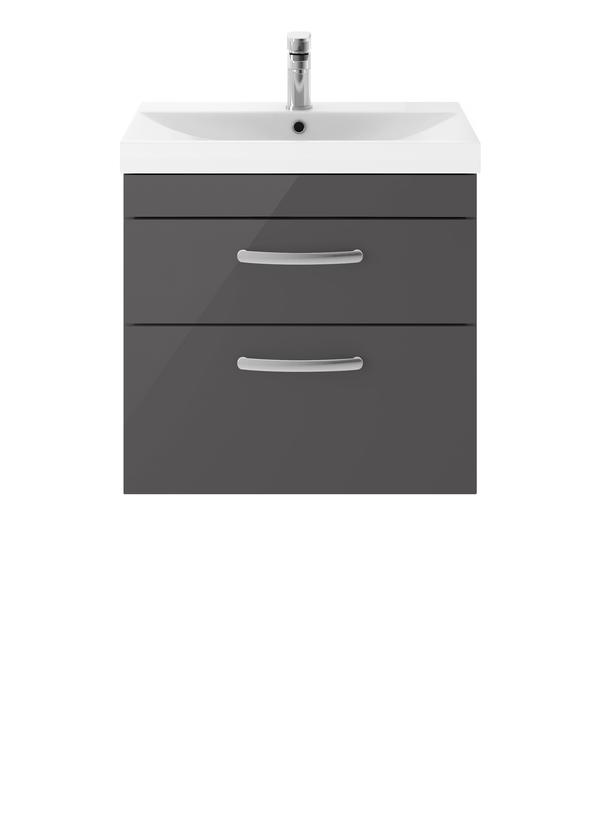 Nuie Athena 600mm Wall Hung 2 Drawer Vanity Unit With Thin-Edge 1 Tap Hole Basin