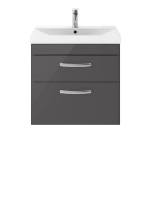 Nuie Athena 600mm Wall Hung 2 Drawer Vanity Unit With Thin-Edge 1 Tap Hole Basin