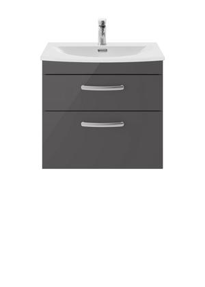 Nuie Athena 600mm Gloss Grey Wall Hung 2 Drawer Vanity Unit With Basin
