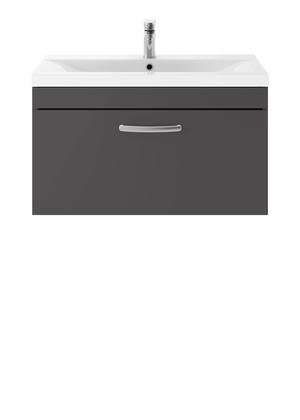 Nuie Athena 800mm Gloss Grey Wall Hung Single Drawer Vanity Unit with 1 Tap Hole Basin