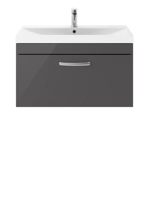 Nuie Athena 800mm Gloss Grey Wall Hung Single Drawer Vanity Unit With Basin