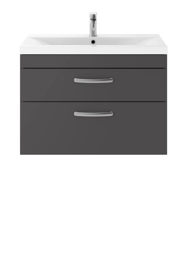 Nuie Athena 800mm Gloss Grey Wall Hung 2 Drawer Vanity Unit With Basin