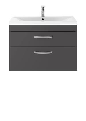 Nuie Athena 800mm Gloss Grey Wall Hung 2 Drawer Vanity Unit With Basin