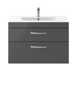 Nuie Athena 800mm Wall Hung 2 Drawer Vanity Unit With 1 Tap Hole Basin