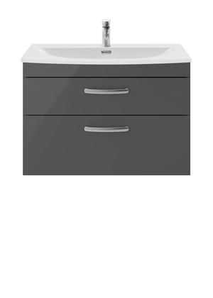 Nuie Athena 800mm Gloss Grey Wall Hung 2 Drawer Vanity Unit with 1 Tap Hole Basin