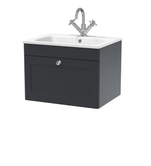 Classique Wall Hung 1 Drawer Vanity Basin Unit & 1 Tap Hole Stone Basin, 600mm