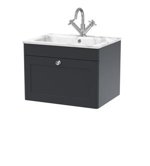 Classique Wall Hung 1 Drawer Vanity Basin Unit & 1 Tap Hole Stone Basin, 600mm