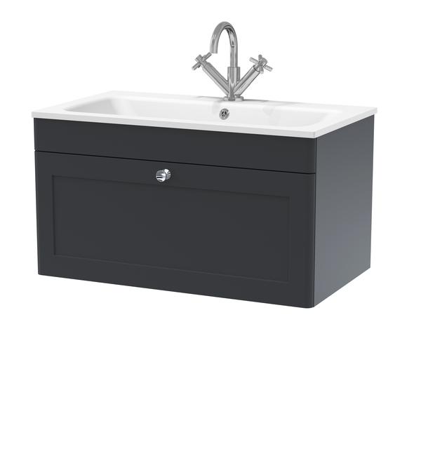 Classique Wall Hung 1 Drawer Vanity Basin Unit & 1 Tap Hole Stone Basin, 800mm