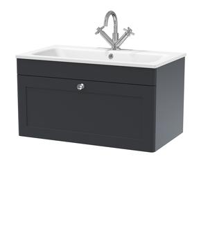 Classique Wall Hung 1 Drawer Vanity Basin Unit & 1 Tap Hole Stone Basin, 800mm