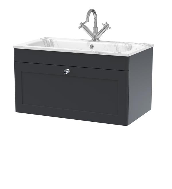 Classique Wall Hung 1 Drawer Vanity Basin Unit & 1 Tap Hole Stone Basin, 800mm