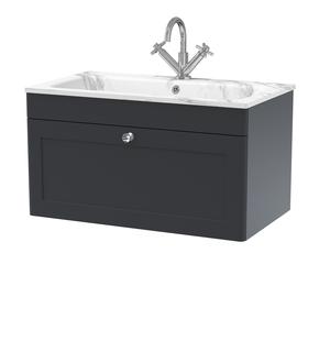 Classique Wall Hung 1 Drawer Vanity Basin Unit & 1 Tap Hole Stone Basin, 800mm