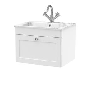 Classique Wall Hung 1 Drawer Vanity Basin Unit & 1 Tap Hole Stone Basin, 600mm