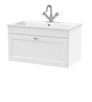 Classique Wall Hung 1 Drawer Vanity Basin Unit & 1 Tap Hole Stone Basin, 800mm
