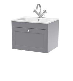 Classique Wall Hung 1 Drawer Vanity Basin Unit & 1 Tap Hole Stone Basin, 600mm