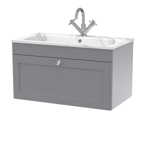 Classique Wall Hung 1 Drawer Vanity Basin Unit & 1 Tap Hole Stone Basin, 800mm