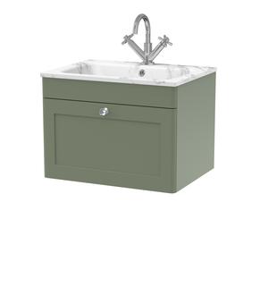 Classique Wall Hung 1 Drawer Vanity Basin Unit & 1 Tap Hole Stone Basin, 600mm