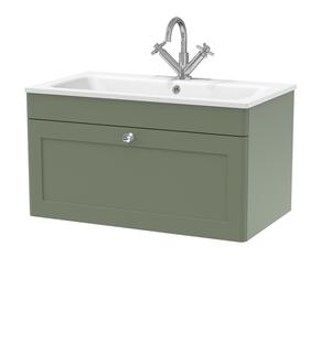 Classique Wall Hung 1 Drawer Vanity Basin Unit & 1 Tap Hole Stone Basin, 800mm