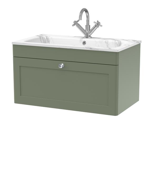 Classique Wall Hung 1 Drawer Vanity Basin Unit & 1 Tap Hole Stone Basin, 800mm