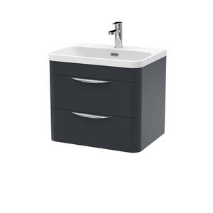 Nuie Parade 600mm Soft Black 2 Drawer Wall Hung Vanity Unit With Thin Edge Ceramic Basin