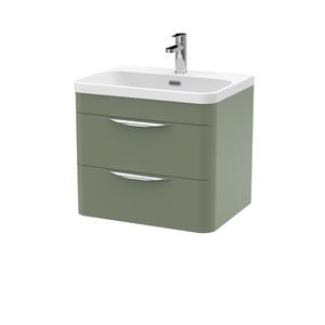 Nuie 600mm Satin Green Wall Hung 2 Drawer Vanity Unit With Ceramic Basin