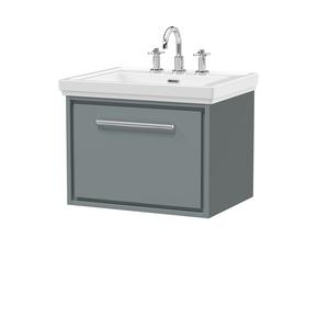 Hudson Reed Lille 600mm Coastal Grey Wall Hung Single Drawer Vanity Unit With 3 Tap Hole Basin