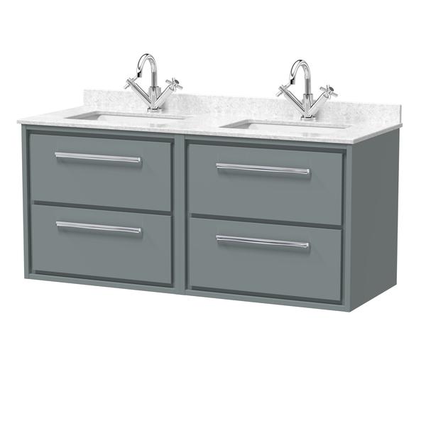 Hudson Reed Lille 1200mm Wall Hung 4-Drawer Vanity Unit With Double Marble Basins