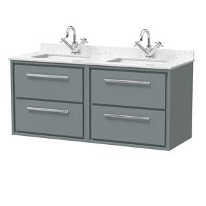 Hudson Reed Lille 1200mm Wall Hung 4-Drawer Vanity Unit With Double Marble Basins