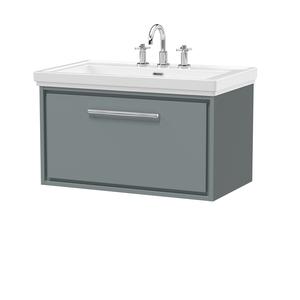 Hudson Reed Lille 830mm Coastal Grey Wall Hung Single Drawer Vanity Unit with 3 Tap Hole Basin