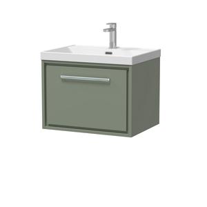 Hudson Reed Lille 600mm Fern Green Wall Hung Single Drawer Vanity Unit With Basin