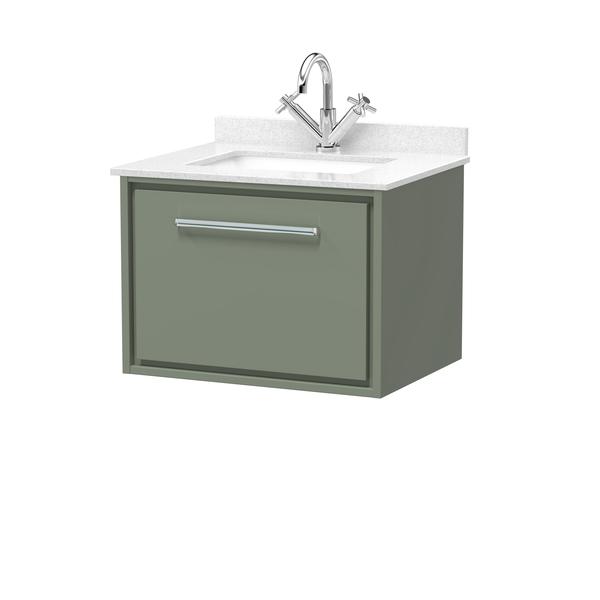Lille 600mm Wall Hung Single Drawer Vanity with Marble Worktop Basin