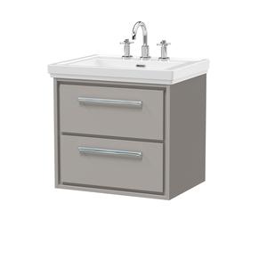 Hudson Reed Lille 630mm Pebble Grey Wall Hung 2-Drawer Vanity Unit With 3 Tap Hole Basin