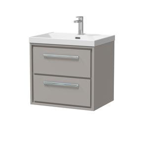 Hudson Reed Lille 600mm Wall Hung Pebble Grey 2-Drawer Vanity Unit With 1 Tap Hole Basin