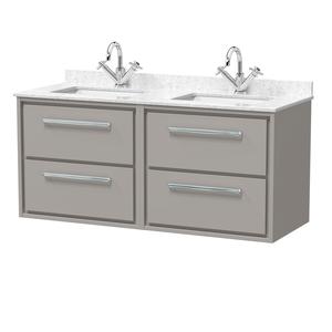 Hudson Reed Lille 1200mm Pebble Grey Wall Hung 4-Drawer Vanity Unit with Double Marble Basins