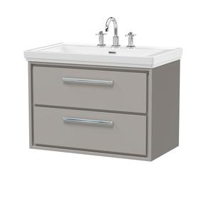 Hudson Reed Lille 800mm Pebble Grey Wall Hung 2-Drawer Vanity Unit With 3 Tap Hole Basin