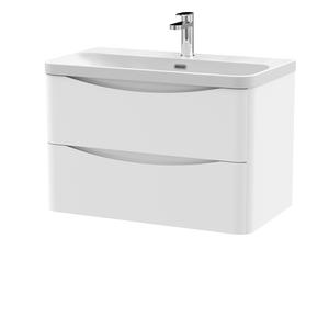 Nuie Lunar 800mm Satin White Wall Hung Vanity Unit With Ceramic Basin