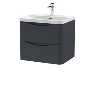 Nuie Lunar 600mm Wall Hung 2 Drawer Unit & Ceramic Basin