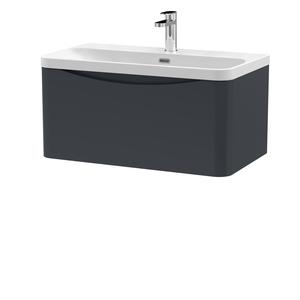 Nuie Lunar 800mm Soft Black Wall Hung 1 Drawer Basin Unit With 1 Tap Hole Ceramic Basin