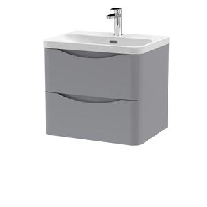 Nuie Lunar 600mm Satin Grey Wall Hung 2 Drawer Vanity Unit with Basin